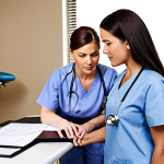 **A diverse team of medical professionals (doctor, physical therapist, nurse) collaboratively reviewing a patient's rehabilitation plan. Focus on communication and shared decision-making, with a positive and supportive atmosphere.**