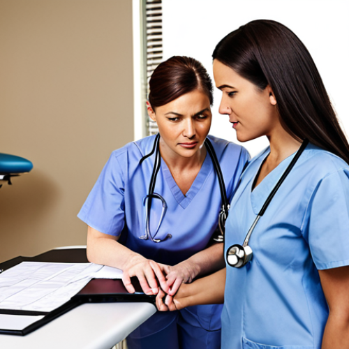 **A diverse team of medical professionals (doctor, physical therapist, nurse) collaboratively reviewing a patient's rehabilitation plan. Focus on communication and shared decision-making, with a positive and supportive atmosphere.**