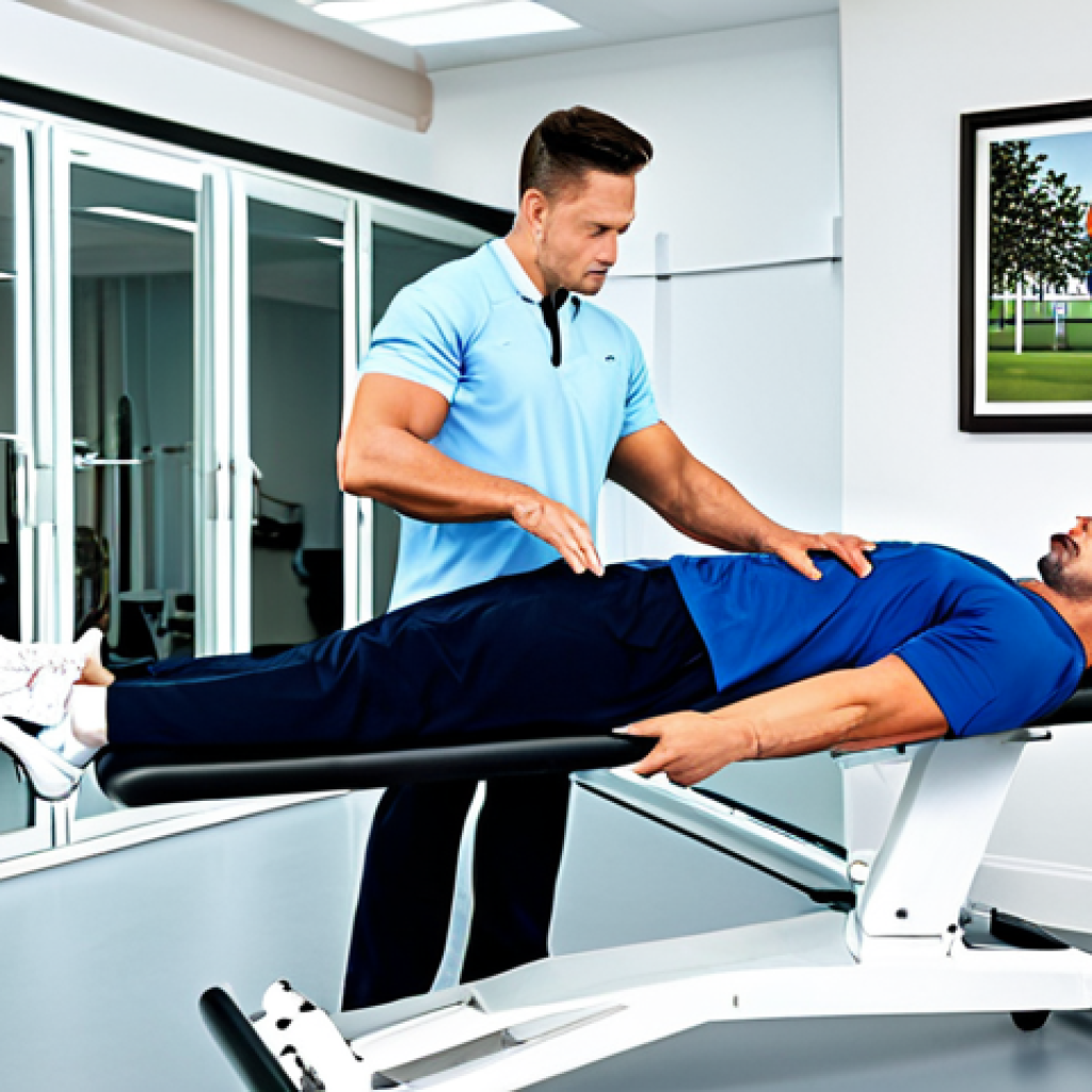 스포츠재활사 커리어 상담 - Rehabilitation Clinic Scene**
"A bright and modern sports rehabilitation clinic, featuring a physic...