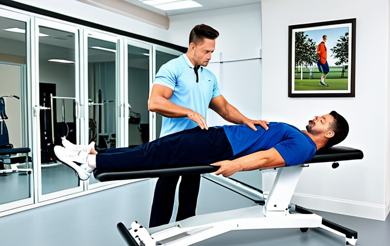 스포츠재활사 커리어 상담 - Rehabilitation Clinic Scene**

"A bright and modern sports rehabilitation clinic, featuring a physic...