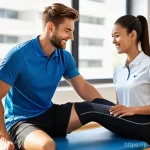 스포츠재활사 자격증 관련 학원 추천 - **Prompt:** A compassionate young female sports rehabilitation trainer, dressed in a professional, b...