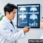 스포츠재활사 경력 전환 전략 - A professional Japanese sports rehabilitation therapist in a modern clinical setting, attentively ob...