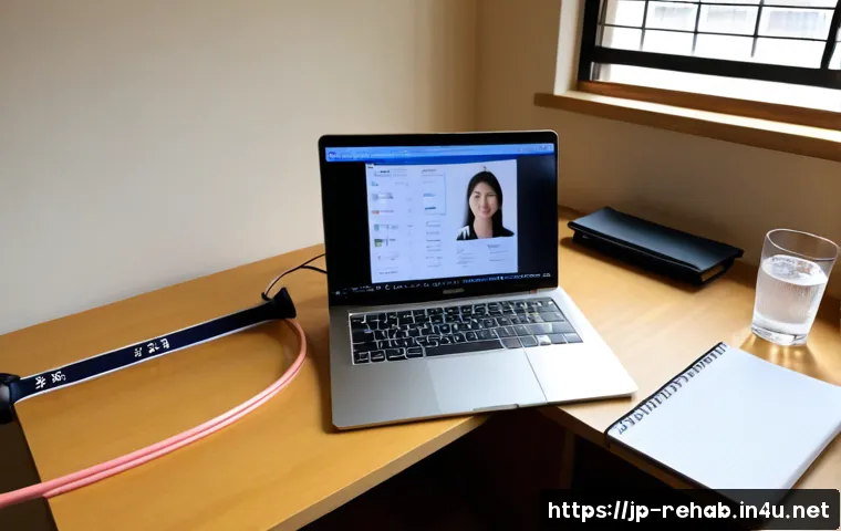 스포츠재활사 온라인 스터디 참여법 - Photorealistic home study scene of a Japanese sports rehabilitation student joining an online class ...